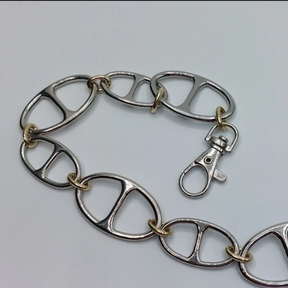 Women's Gold Silver Two Tone Mariner Chain Metal Belt 43 Inches Long - Picture 4 of 5